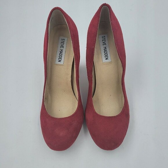 Steve Madden Katrin Red Suede Stacked Block Heel Women's Pumps Shoe Size 7.5M - Picture 7 of 11